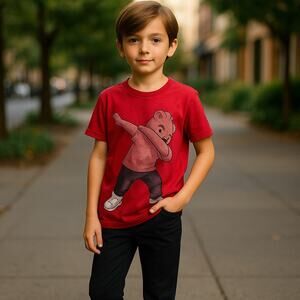 Copper Denim Boys Tee Size 5 Teddy Bear Dabbing Dab Dance Short Sleeve Shirt Red